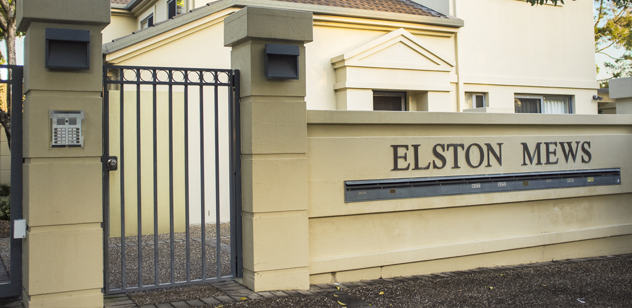 Elston Mews Estate sign